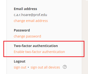 Two-Factor Authentication in Settings